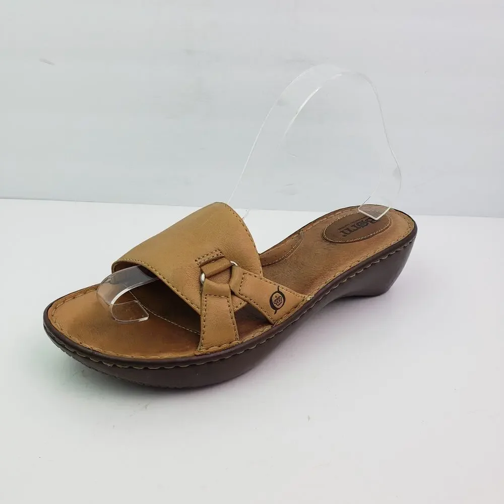 Born Womens Size 10 Brown Leather Slip On Casual Slide Sandals